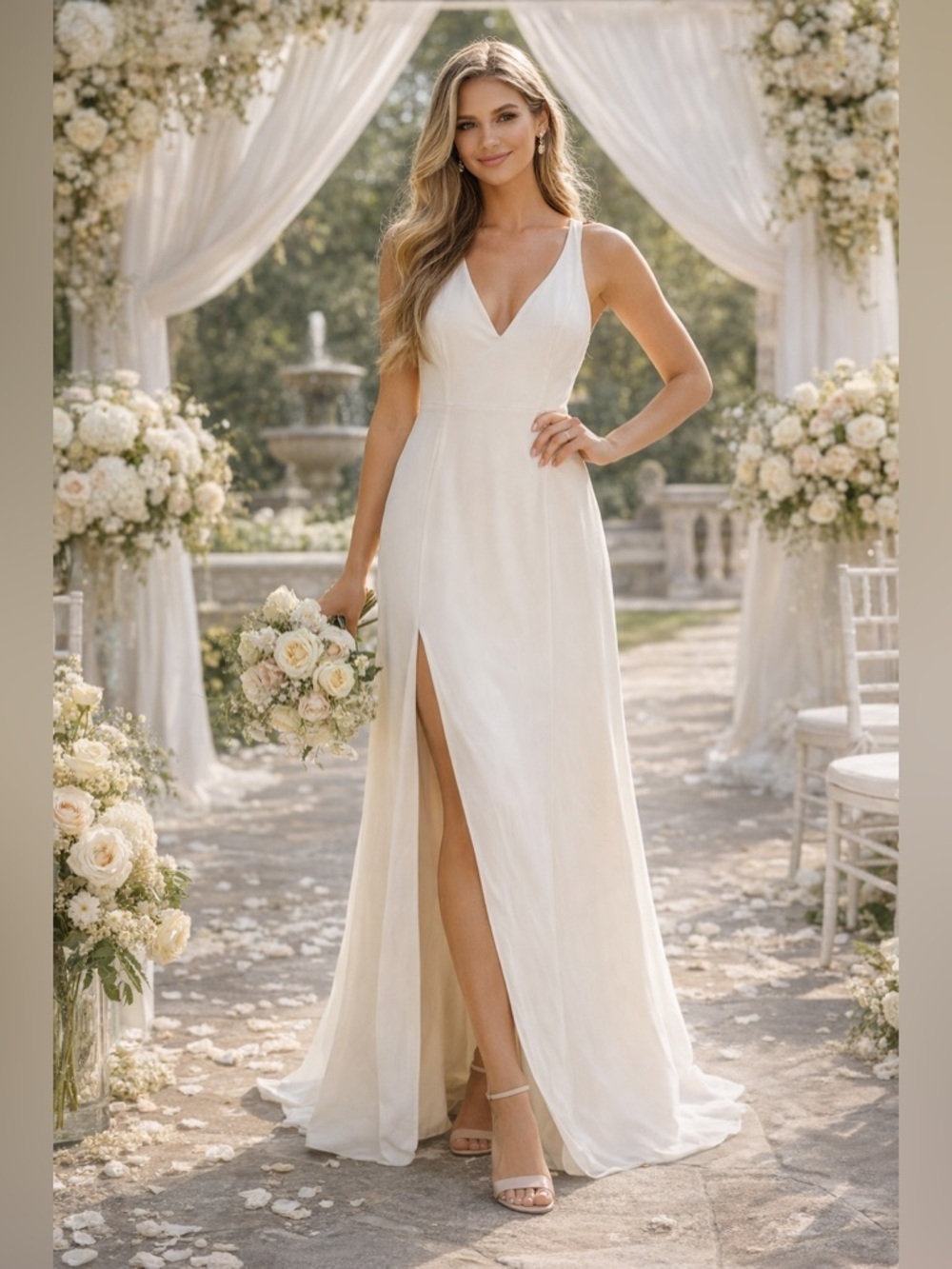 Show Me Your Mumu Ivory Maxi Dress Cross Back Slit Gown Size XL 25269